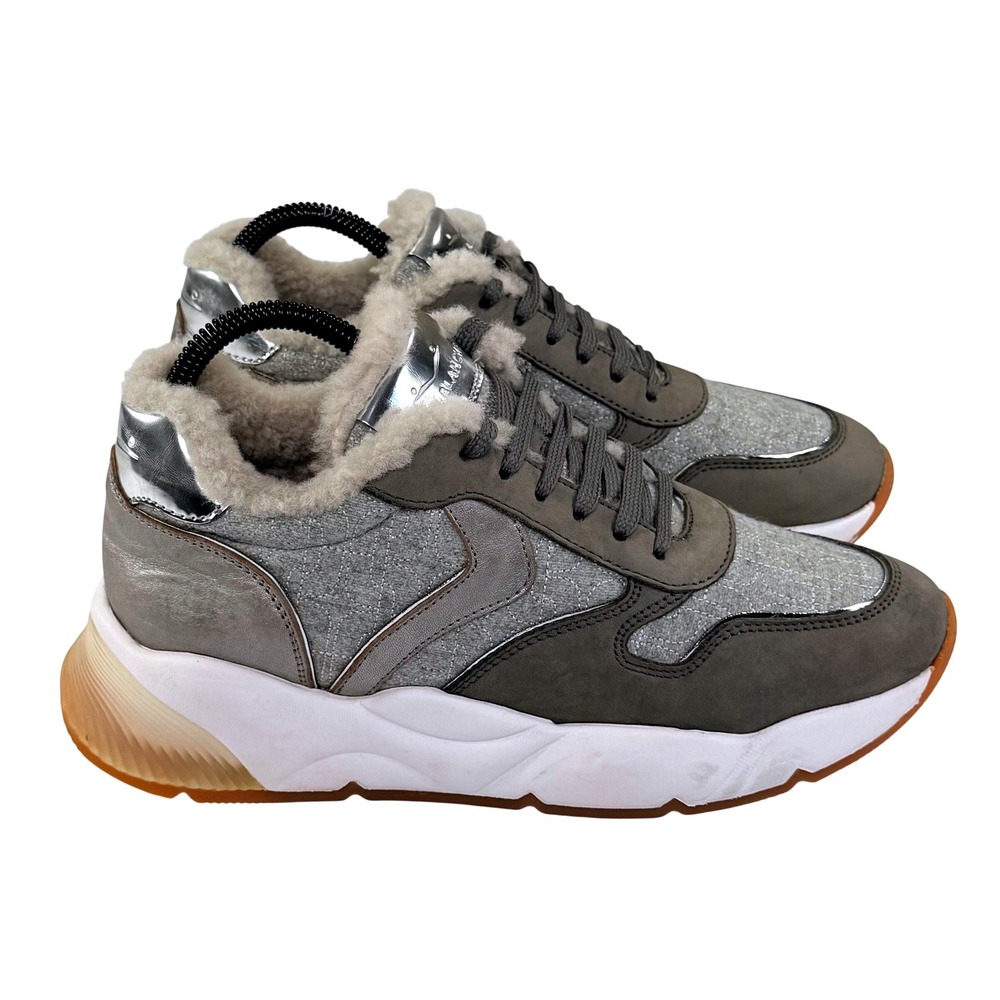 Voile Blanche Julia Sneaker Womens 39 Gray Silver Metallic Shearling Chunky Cozy
